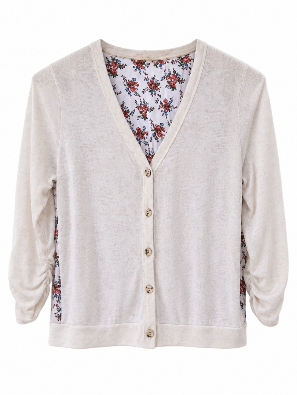 Blushed XL Lightweight Cardigan Floral Contrast Back Button Front Boho Soft Knit - Picture 2 of 11